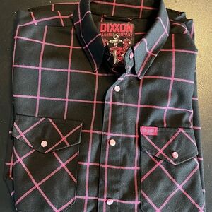 DIXXON Men's Black and Pink Plaid Shirt - L